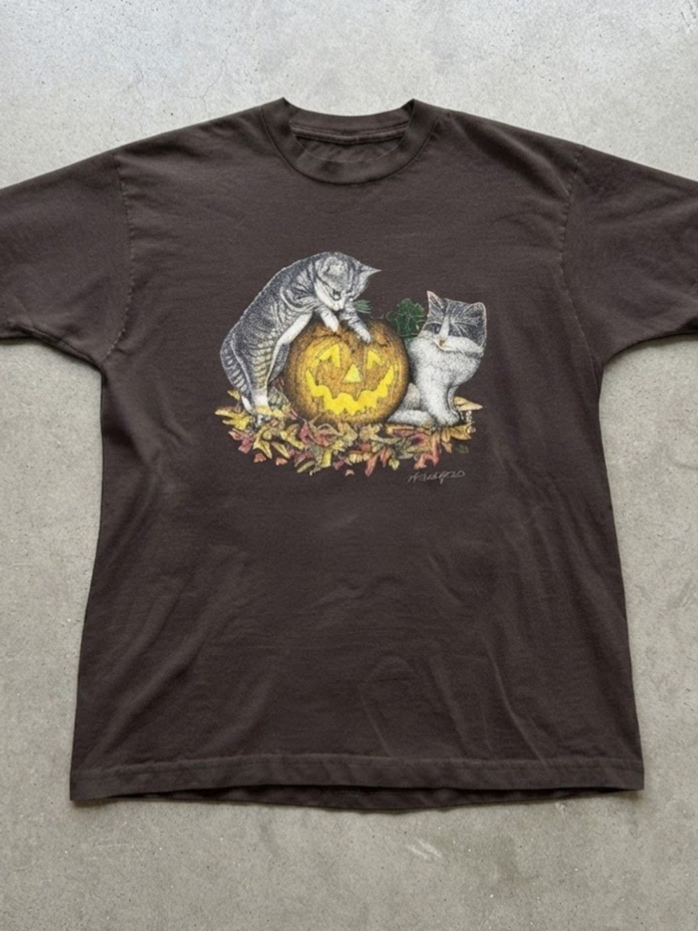 Halloween Cat Pumpkin Graphic Gildan T-Shirt Brown